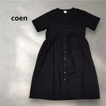 새상품급 coen 코엔 린넨 레이온 프론트 오픈 반팔 원피스 블랙 [L]