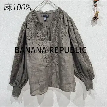 BANANA REPUBLIC 블라우스 자수 린넨 100% 상의 빅 사이즈