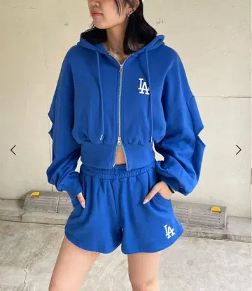 MLB 맨투맨 숏 팬츠 LA 스파이럴 걸 파랑 블루