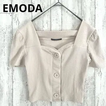 에모다 EMODA 프론트 버튼 숏 리브 탑 [F] 티셔츠 베이지