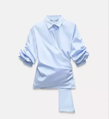 새상품급 ZARA 리본 포함 포플린 셔츠 S 카슈쿨 2way 스카이블루