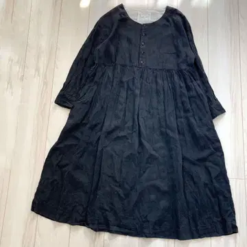 ichi Antiquites 린넨 긴팔 원피스 흑먹색 넉넉한 프리 사이즈