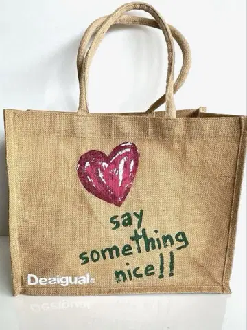 새상품 Desigual 데시구알 하트 프린트 토트백 린넨