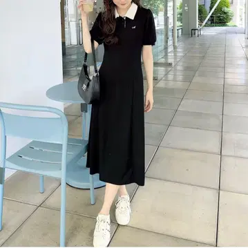 블랙 폴로 셔츠 스타일 롱 원피스 메종 드라이라