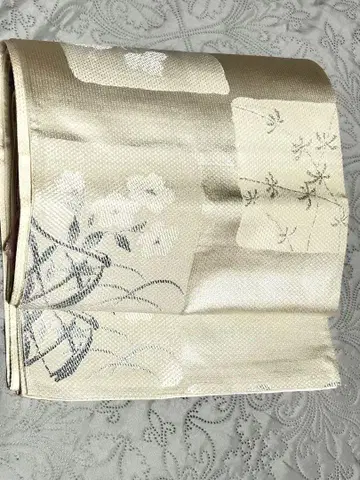 아이보리 후쿠로 오비 꽃무늬 기하학 패턴