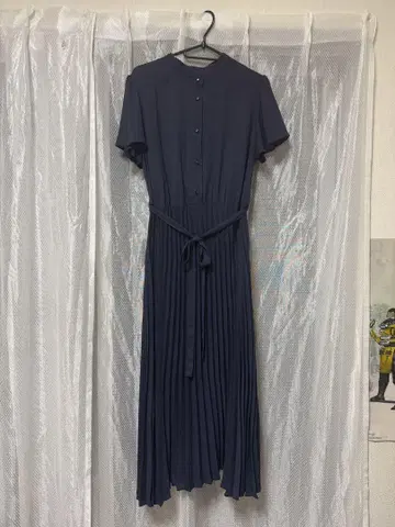 네이비 반팔 셔츠 원피스 플리츠 슬림 슬림