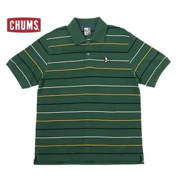 CHUMS 참스 L 그린 보더 피케 셔츠 봄/여름 반팔