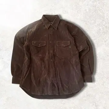 90's 빈티지 긴팔 셔츠 스웨이드 느낌 브라운 무지 아메카지