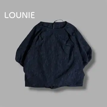 2023ss LOUNIE 루니 자카드 볼륨 블라우스 네이비