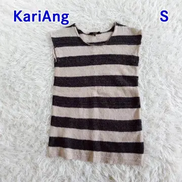 KariAng 슬리브리스 니트 탑 보더 울 혼방