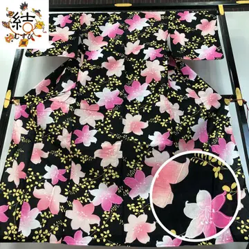 MK-1590 유카타 면 홍매화 백합 꽃 무늬 블랙 컬러