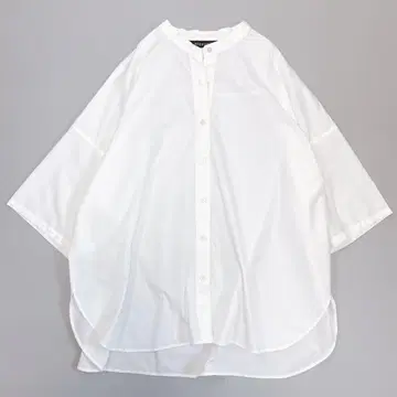 미즈이로 인드 24SS 노카라 셔츠 5부 소매 블라우스 루즈한 롱 기장