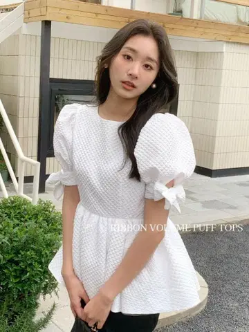 생일 파티 리본 볼륨 퍼프 톱 M