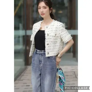 미사용 새상품 Apuweiser-riche 도트 트위드 반팔 자켓