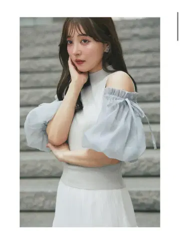 TOCCO 토코 오프숄더 시스루 소매 상의 민트