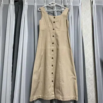 베이지 슬리브리스 롱 원피스