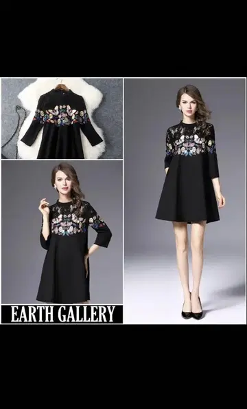 EARTH GALLERY 자수 블랙 원피스 S