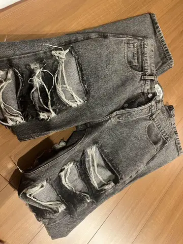 데미지 데님 팬츠 그레이