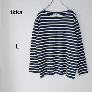 ikka 이카 긴팔 티셔츠 L 네이비 보더 보트넥 면 100