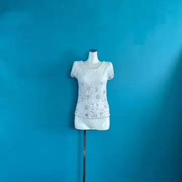 1227 이타리야 이탈리아 자수 비즈 화이트 시어 탑