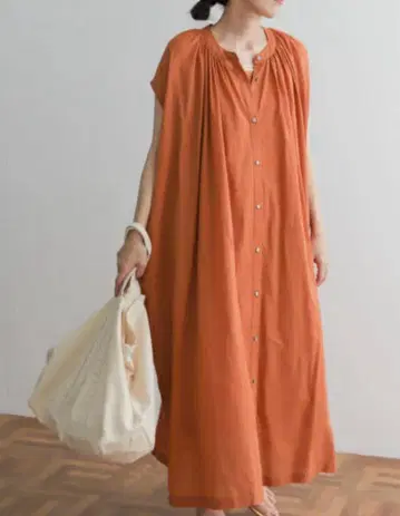 어반 리서치 도어스 원피스 보일 개더 프렌치 슬리브 오렌지