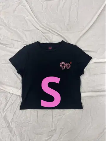 90 Logo Girl Cropped Tee 블랙 핑크 레오파드