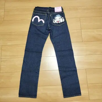 EVISU 스트레이트 데님 팬츠 핑크 카모메 에비스 얼굴 자수