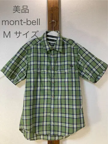 새상품급 mont-bell 반팔 셔츠 M 사이즈 그린 체크