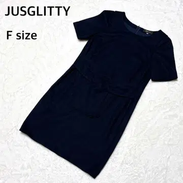 JUSGLITTY 원피스 반팔 리본 봄/여름 무릎 기장 네이비 F 사이즈