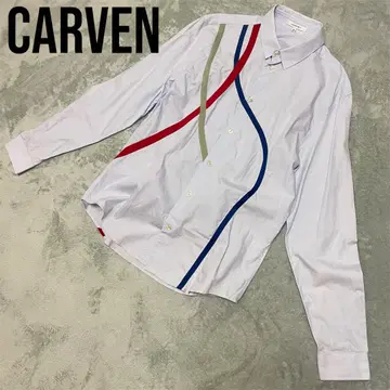 CARVEN 곡선 디자인 셔츠 파랑 빨강 카키 긴팔 남성용 M~L 상당