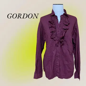 GORDON 상의 셔츠 블라우스 체크 무늬 가슴 프릴