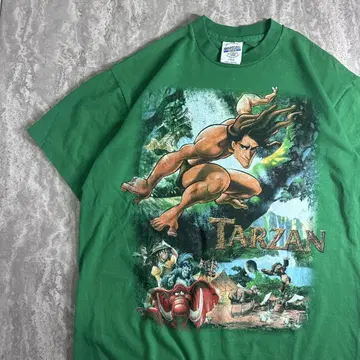 타잔 Tarzan 90s 티셔츠 반팔 그린 싱글 스티치 L