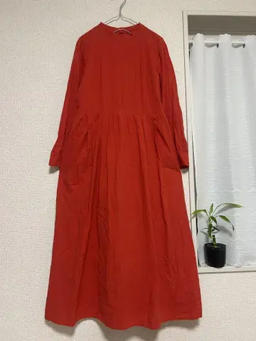 로페피크닉 오렌지 코튼 긴팔 셔츠 원피스 L