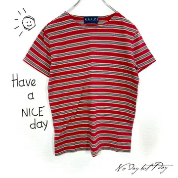 랄프 로렌 티셔츠(M) 보더 무늬 코튼 레드 반팔 임팩트 21