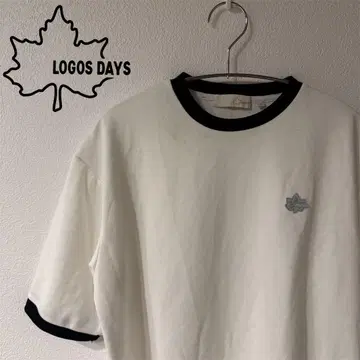 LOGOS 링거 티셔츠 와펜 로고 심플 화이트 캠핑