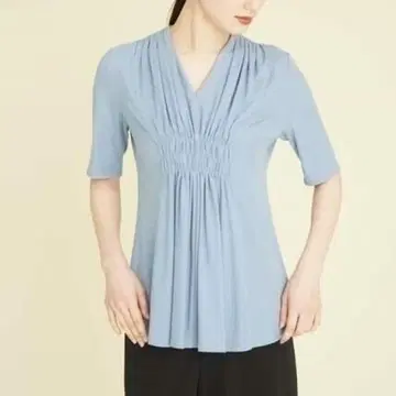 현재 시빌라 셔링 스무스 컷 티셔츠 M 블루 페플럼 플리츠