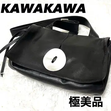 컨디션 최상 카와카와 조개 버튼 크로스 바디 숄더백 가죽 블랙
