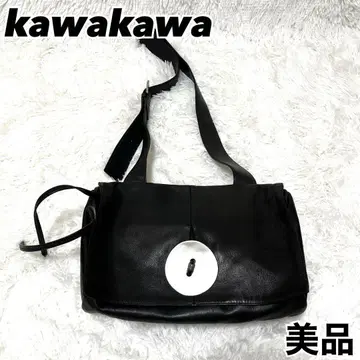 새상품급 카와카와 조개 원형 크로스 바디 숄더백 가죽 버튼 블랙