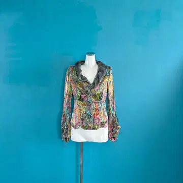 1477 이타리야 이탈리아 꽃무늬 샤이니 프릴 자켓 드로 코드