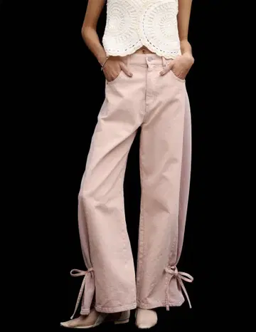SIDE SWITCH 2WAY RIBBON DENIM PANTS 핑크