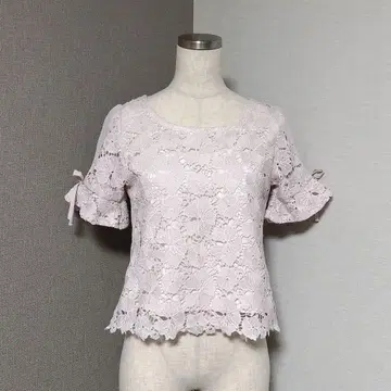 미슈마슈 레이스 리본 찢어진 소매 상의 핑크