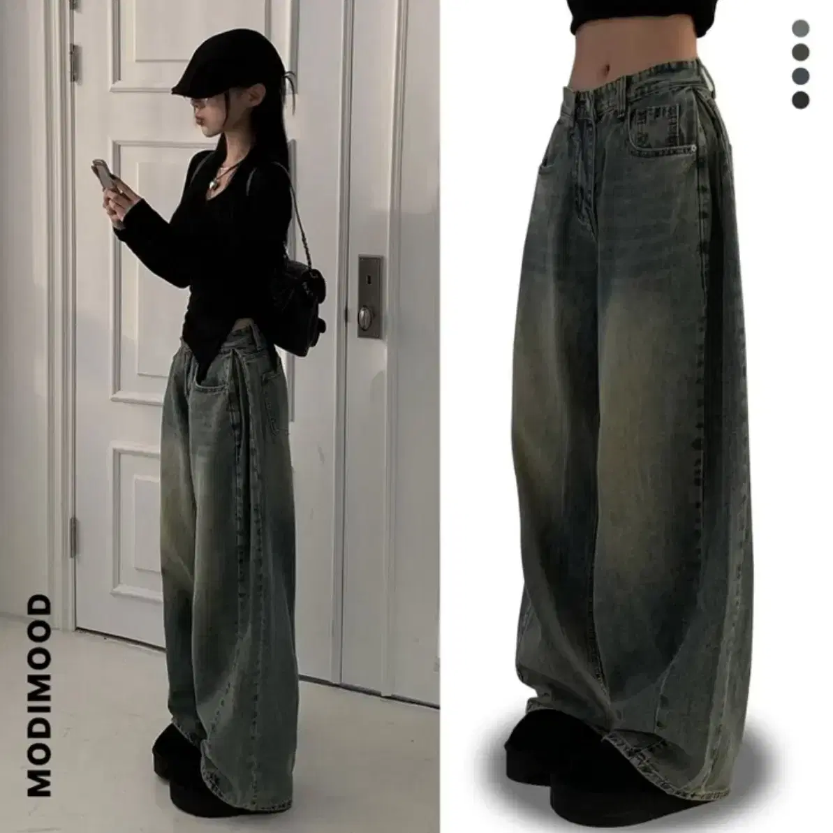 【MODIMOOD】SNAP TWO WAY WASHING DENIM PANTS Modi mood Folder Hem Snap Two-Way Washing Denim Pants Light