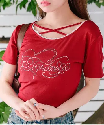 OLIVE des OLIVE 컬러풀 티셔츠 레드