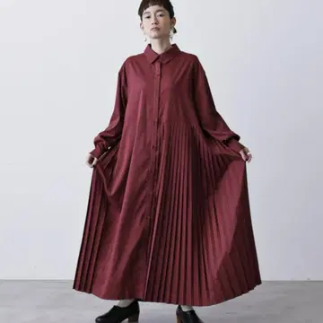 manana suerte 비대칭 플리츠 원피스 보르도