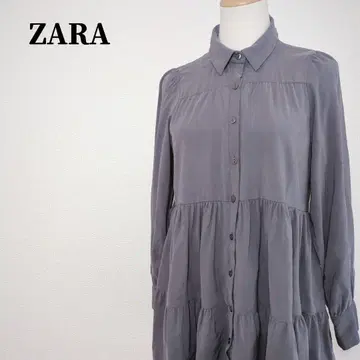 ZARA 자라 레이온 혼방 셔츠 티어드 튜닉 원피스 그레이 XS