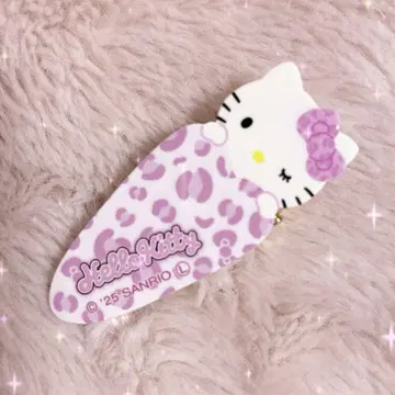 헬로키티 헤어 클립 레오파드 무늬 핑크