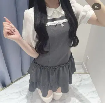 에블린 evelyn 도킹 티어드 원피스 op 차콜