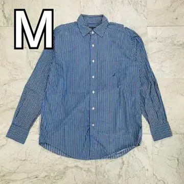 노티카 긴팔 옷깃 셔츠 블루 스트라이프 자수 로고 남성용 M 사이즈