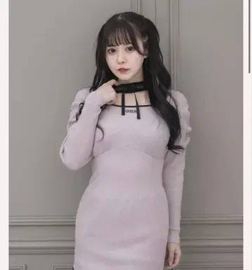 pium 초커 와플 컷 원피스 핑크