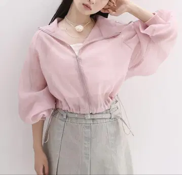 (새상품) 라인 시어 블루종 핑크